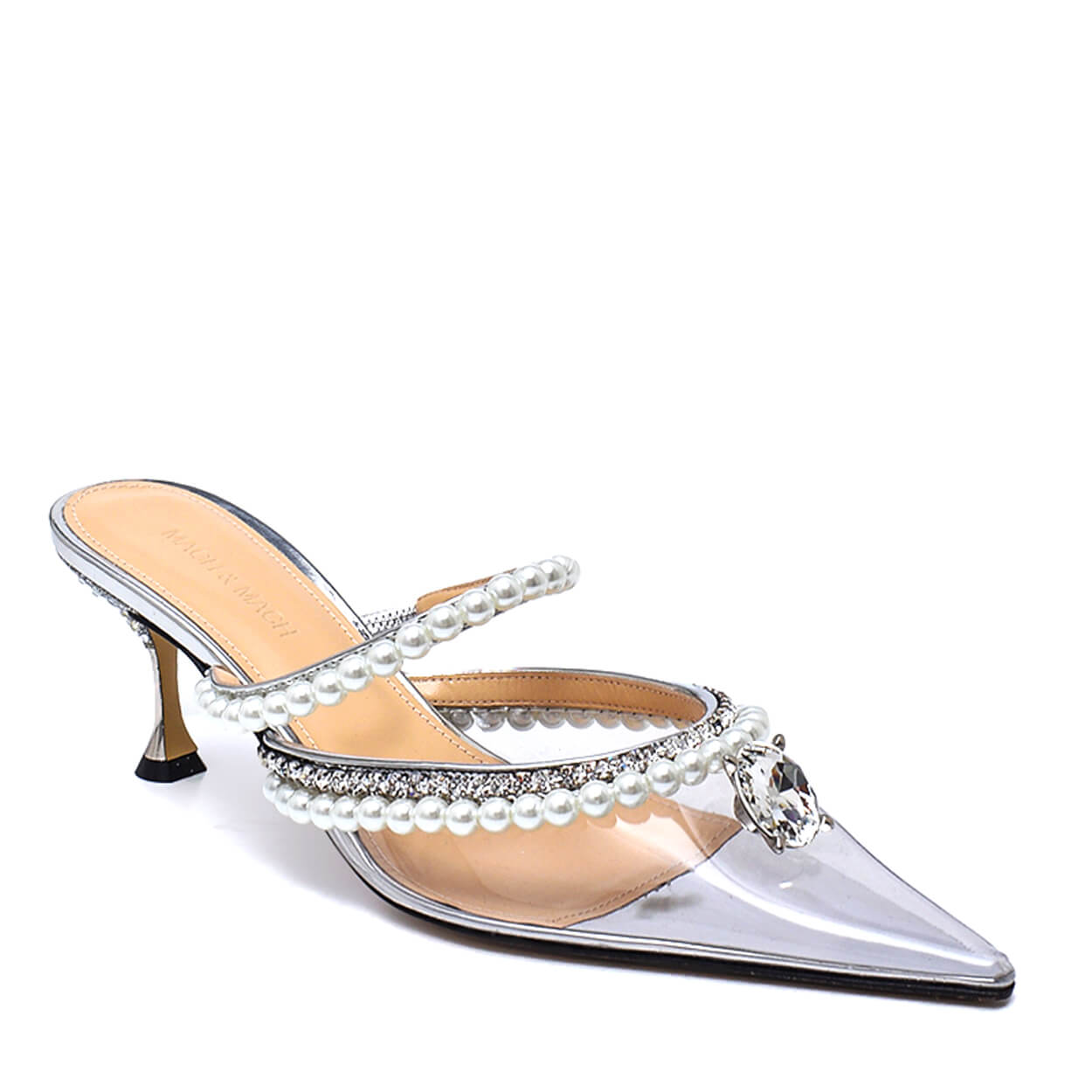 Mach & Mach - Silver Pvc & Patent Leather Diamond of Elizabeth Pearl Mules 